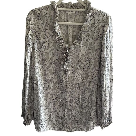 Tyler Boe Tops - Tyler Boe 100% Silk Paisley Blouse Top Women’s Sz Medium Long Sleeve Gray Black